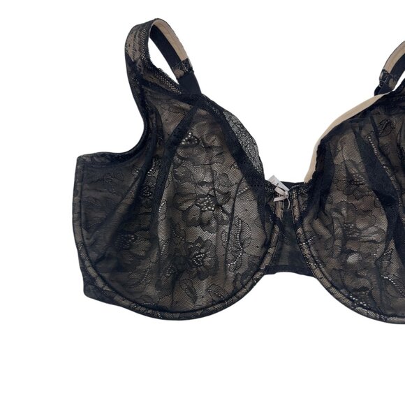 Cacique Women Black Lace Full Coverage Underwire Minimizer Bra 40I Comfy Straps - Picture 2 of 12